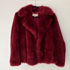 NWOT Michael Kors Red Faux Fur Jacket